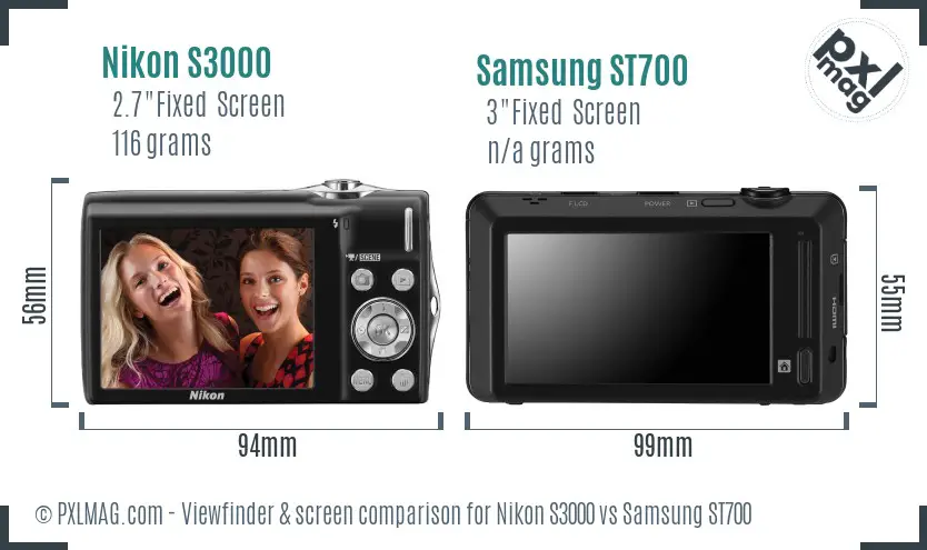 Nikon S3000 vs Samsung ST700 Screen and Viewfinder comparison