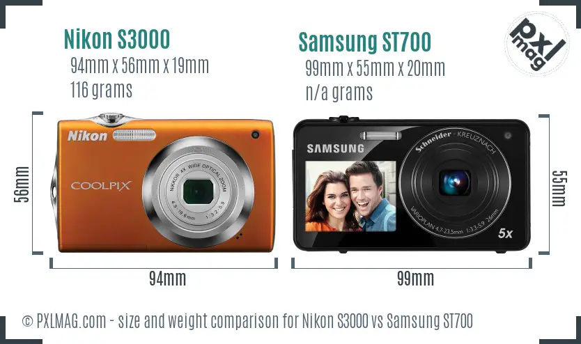 Nikon S3000 vs Samsung ST700 size comparison