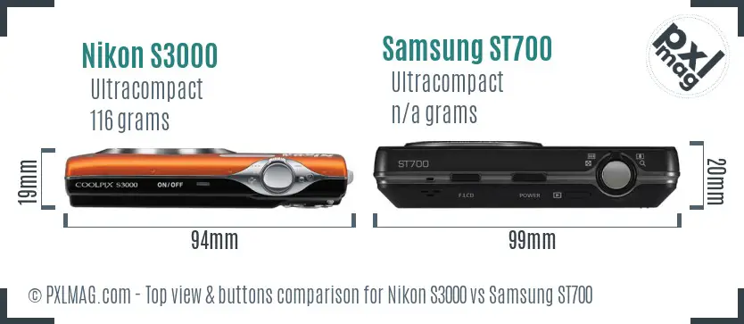 Nikon S3000 vs Samsung ST700 top view buttons comparison