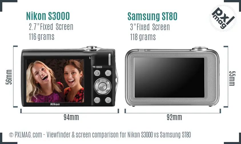 Nikon S3000 vs Samsung ST80 Screen and Viewfinder comparison