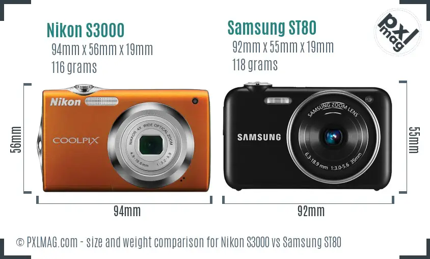 Nikon S3000 vs Samsung ST80 size comparison