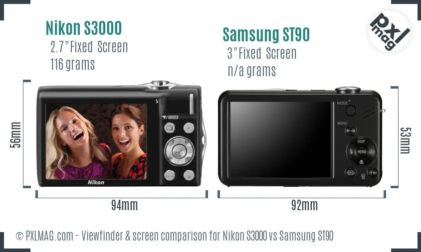 Nikon S3000 vs Samsung ST90 Screen and Viewfinder comparison