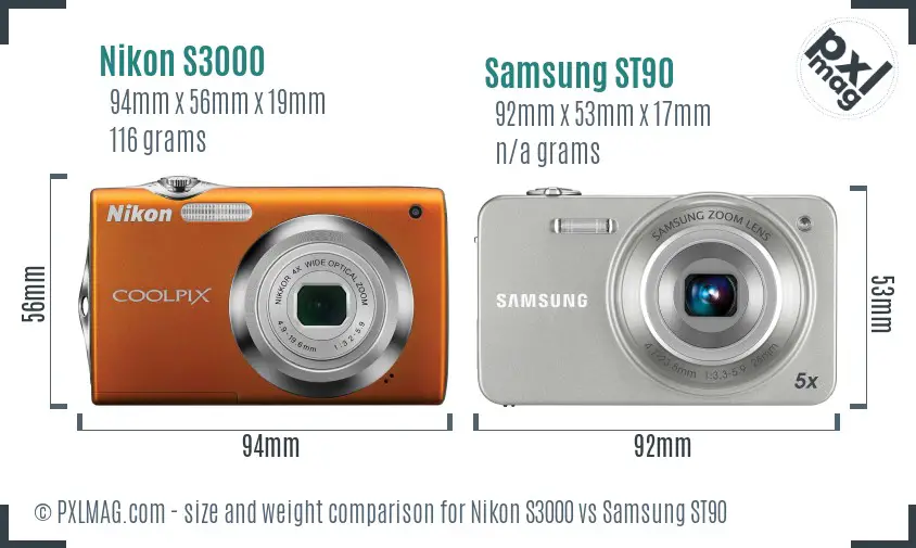 Nikon S3000 vs Samsung ST90 size comparison