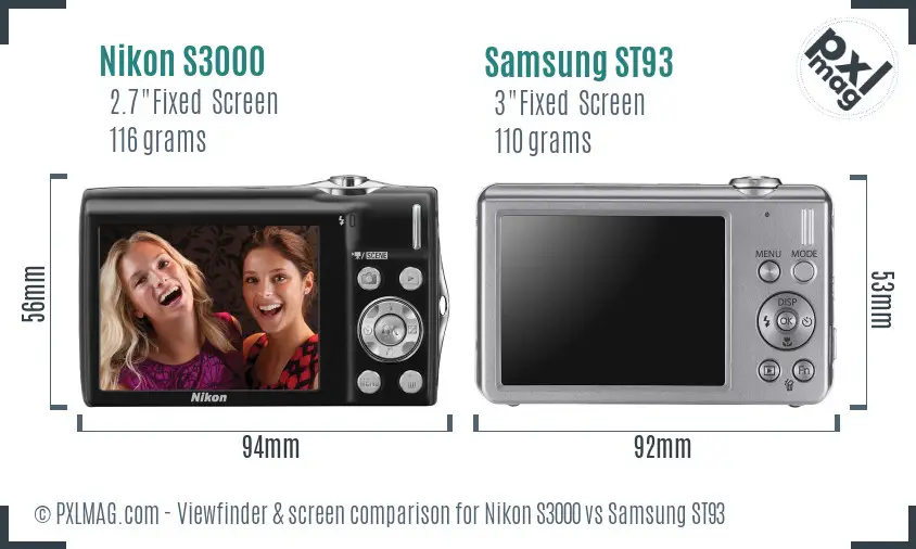 Nikon S3000 vs Samsung ST93 Screen and Viewfinder comparison