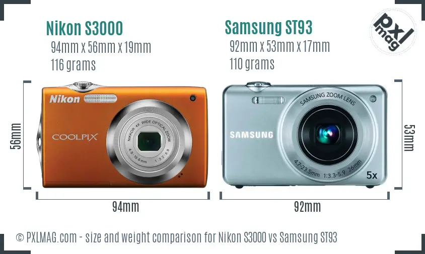 Nikon S3000 vs Samsung ST93 size comparison