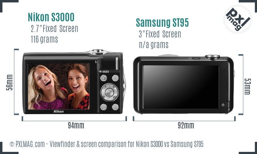 Nikon S3000 vs Samsung ST95 Screen and Viewfinder comparison