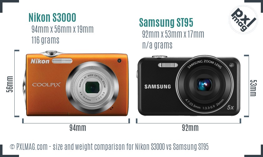 Nikon S3000 vs Samsung ST95 size comparison