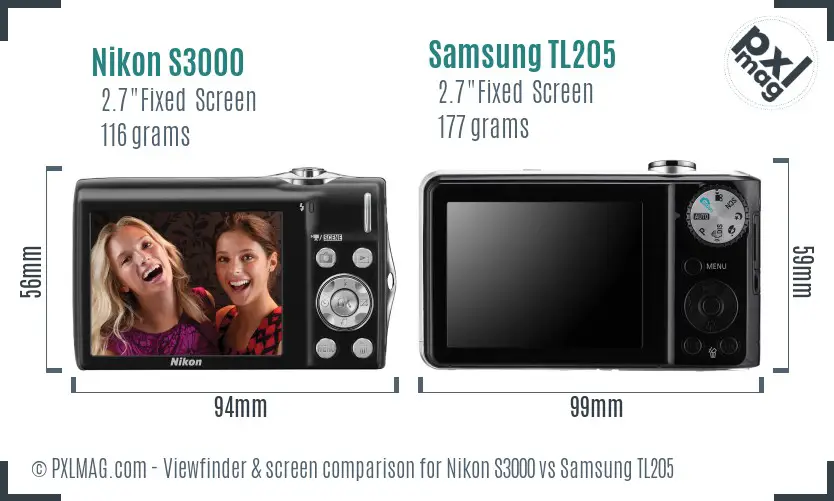 Nikon S3000 vs Samsung TL205 Screen and Viewfinder comparison