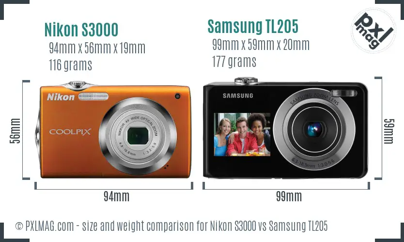 Nikon S3000 vs Samsung TL205 size comparison