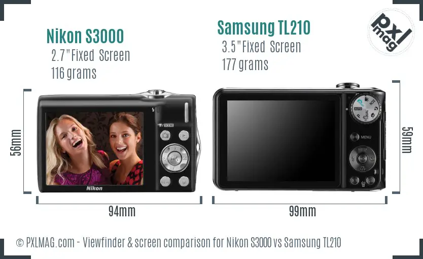 Nikon S3000 vs Samsung TL210 Screen and Viewfinder comparison