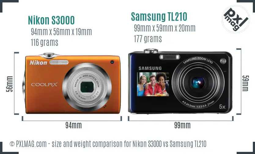 Nikon S3000 vs Samsung TL210 size comparison