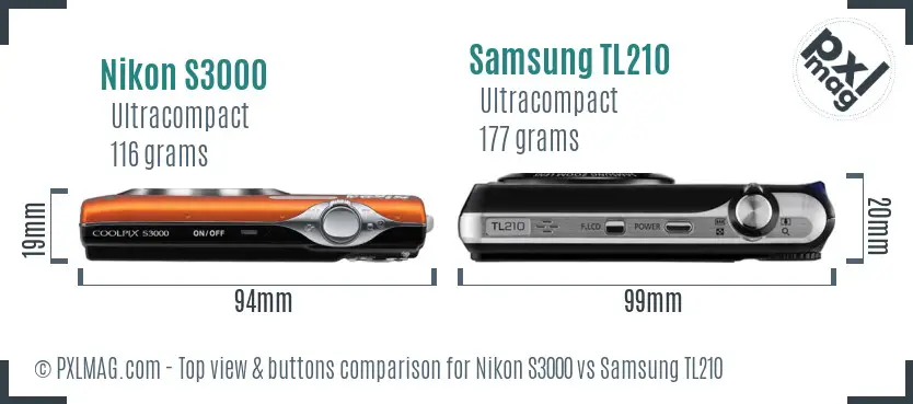 Nikon S3000 vs Samsung TL210 top view buttons comparison
