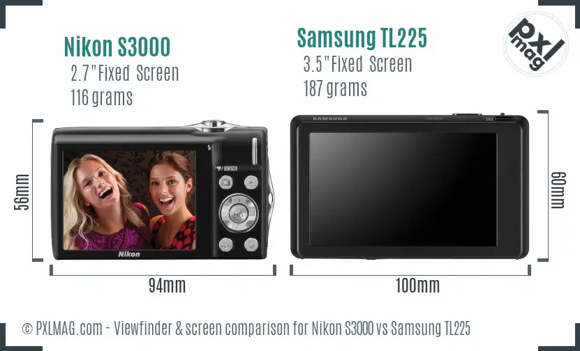 Nikon S3000 vs Samsung TL225 Screen and Viewfinder comparison
