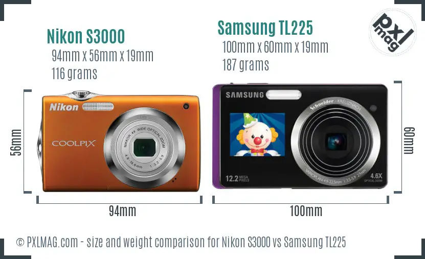 Nikon S3000 vs Samsung TL225 size comparison