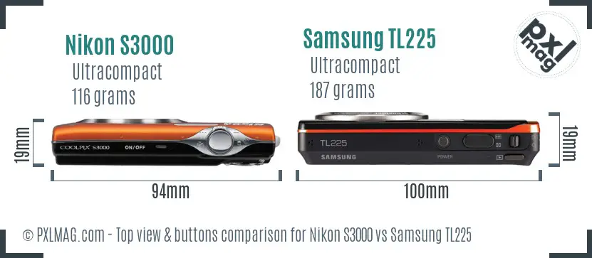 Nikon S3000 vs Samsung TL225 top view buttons comparison