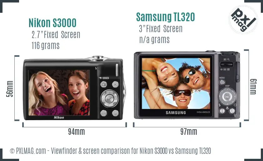 Nikon S3000 vs Samsung TL320 Screen and Viewfinder comparison
