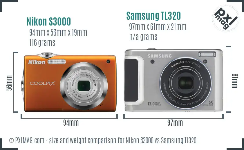 Nikon S3000 vs Samsung TL320 size comparison