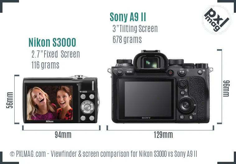 Nikon S3000 vs Sony A9 II Screen and Viewfinder comparison