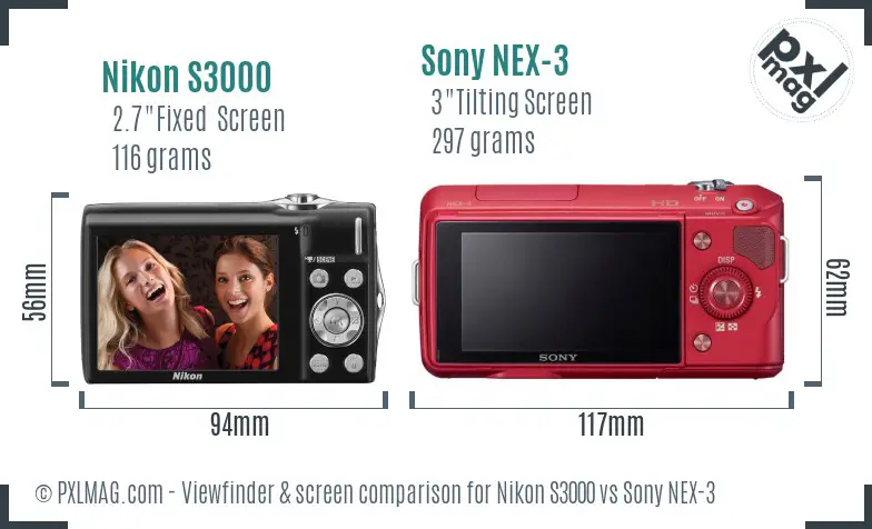 Nikon S3000 vs Sony NEX-3 Screen and Viewfinder comparison