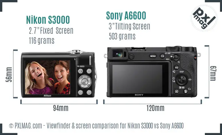 Nikon S3000 vs Sony A6600 Screen and Viewfinder comparison