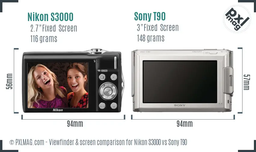 Nikon S3000 vs Sony T90 Screen and Viewfinder comparison