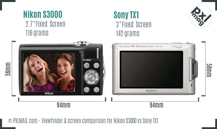 Nikon S3000 vs Sony TX1 Screen and Viewfinder comparison