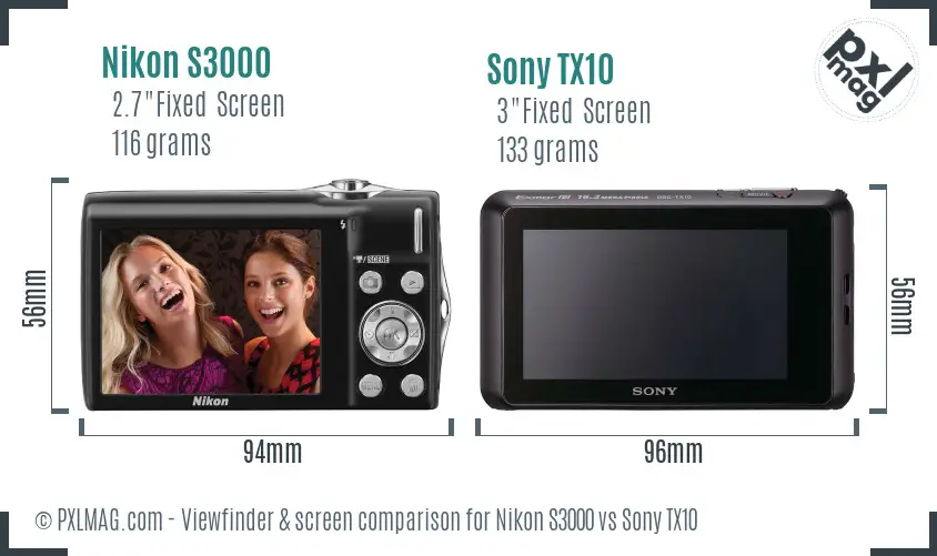 Nikon S3000 vs Sony TX10 Screen and Viewfinder comparison