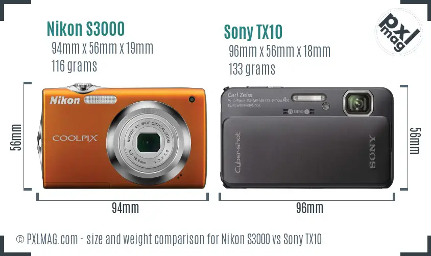 Nikon S3000 vs Sony TX10 size comparison