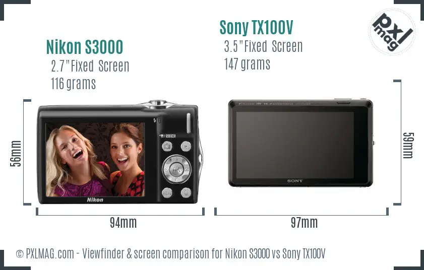 Nikon S3000 vs Sony TX100V Screen and Viewfinder comparison