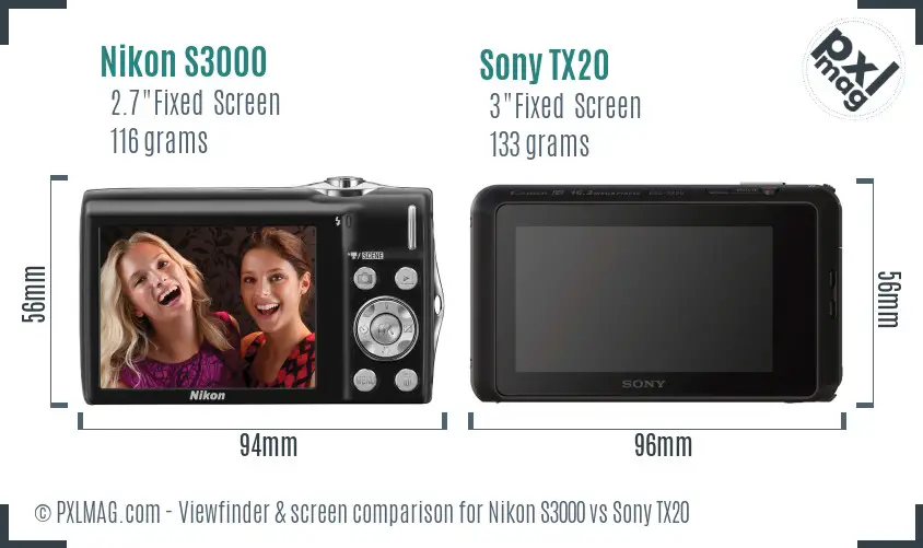 Nikon S3000 vs Sony TX20 Screen and Viewfinder comparison