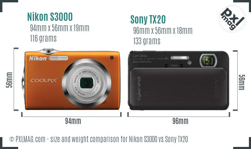 Nikon S3000 vs Sony TX20 size comparison