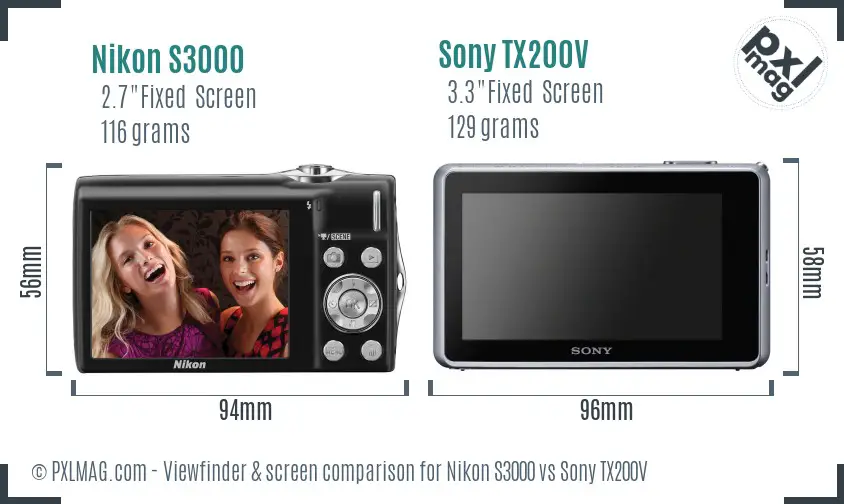 Nikon S3000 vs Sony TX200V Screen and Viewfinder comparison