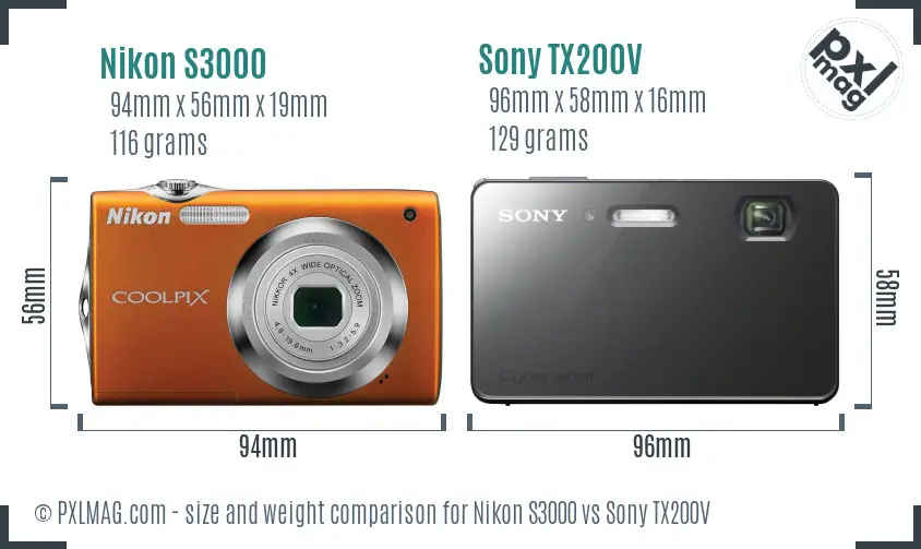 Nikon S3000 vs Sony TX200V size comparison