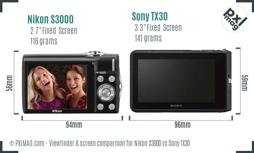 Nikon S3000 vs Sony TX30 Screen and Viewfinder comparison