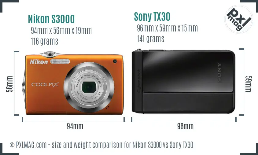 Nikon S3000 vs Sony TX30 size comparison