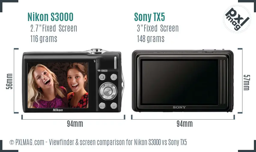 Nikon S3000 vs Sony TX5 Screen and Viewfinder comparison