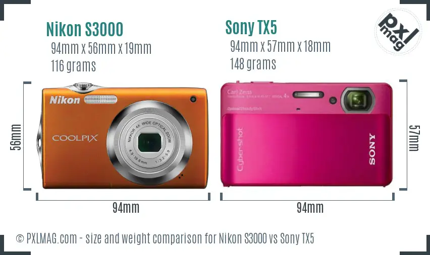 Nikon S3000 vs Sony TX5 size comparison