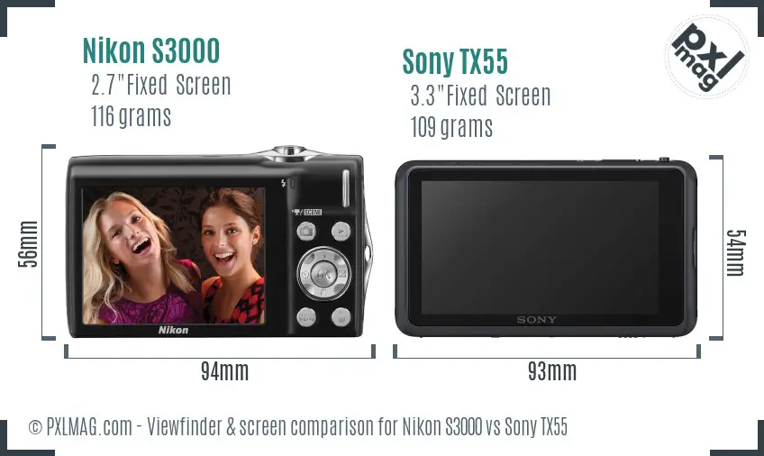 Nikon S3000 vs Sony TX55 Screen and Viewfinder comparison