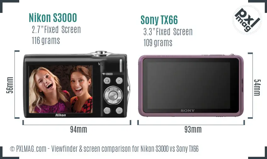 Nikon S3000 vs Sony TX66 Screen and Viewfinder comparison