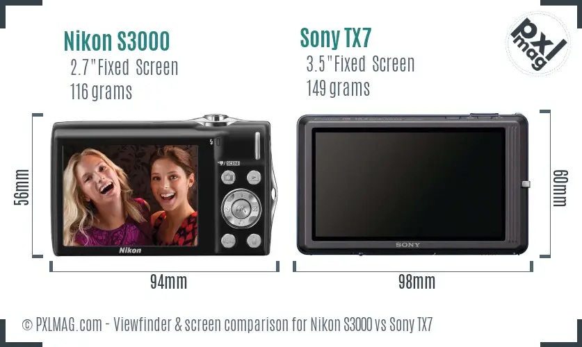 Nikon S3000 vs Sony TX7 Screen and Viewfinder comparison