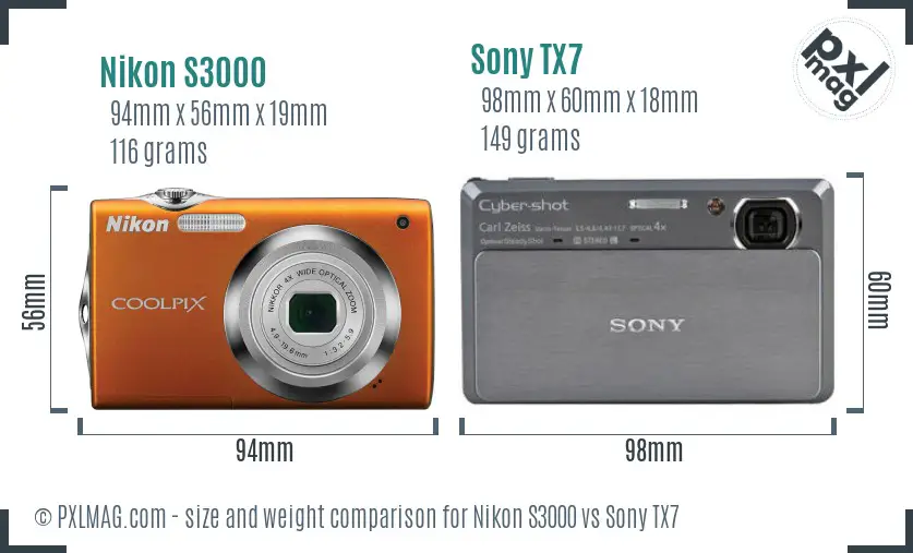 Nikon S3000 vs Sony TX7 size comparison