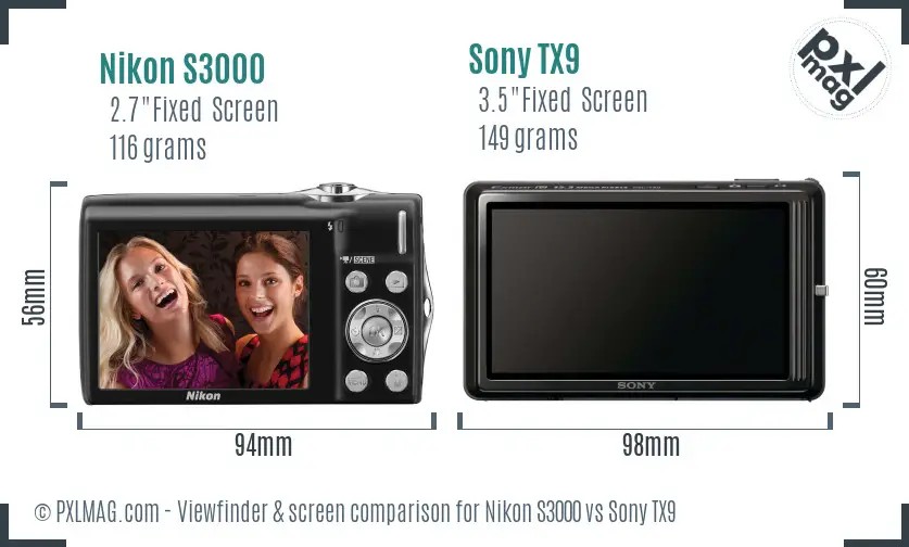 Nikon S3000 vs Sony TX9 Screen and Viewfinder comparison