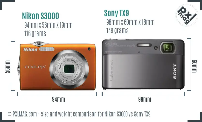 Nikon S3000 vs Sony TX9 size comparison