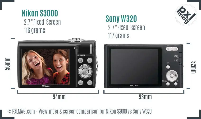 Nikon S3000 vs Sony W320 Screen and Viewfinder comparison