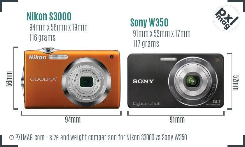 Nikon S3000 vs Sony W350 size comparison Nikon S3000 vs Sony W350 size comparison