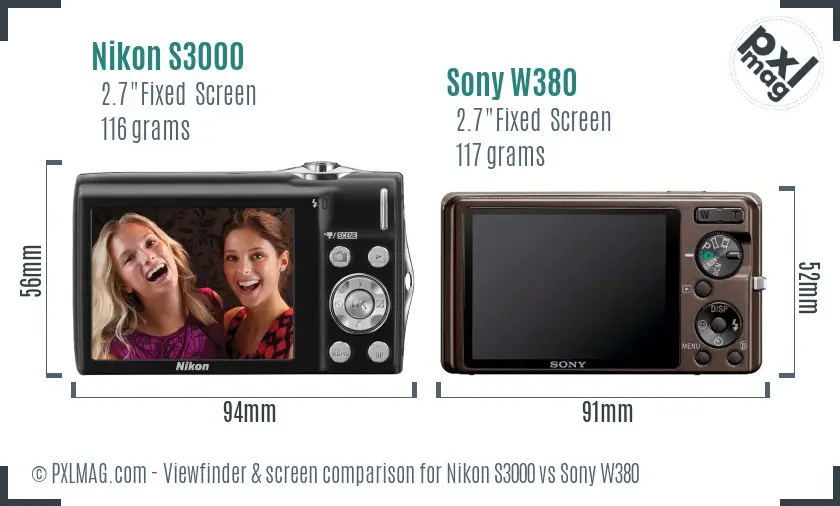 Nikon S3000 vs Sony W380 Screen and Viewfinder comparison