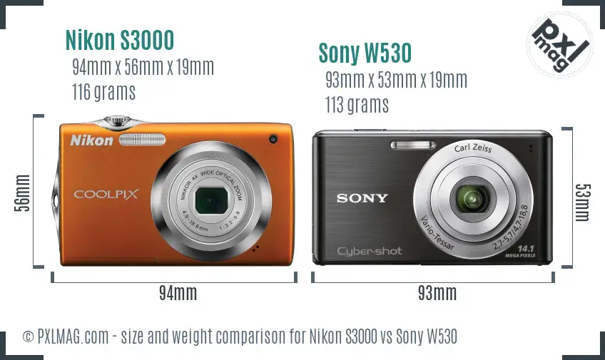 Nikon S3000 vs Sony W530 size comparison Nikon S3000 vs Sony W530 size comparison