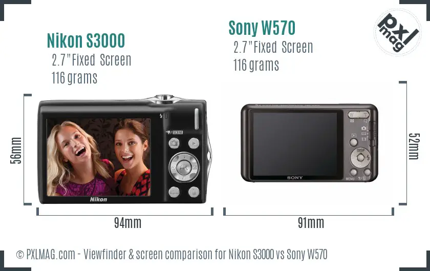 Nikon S3000 vs Sony W570 Screen and Viewfinder comparison