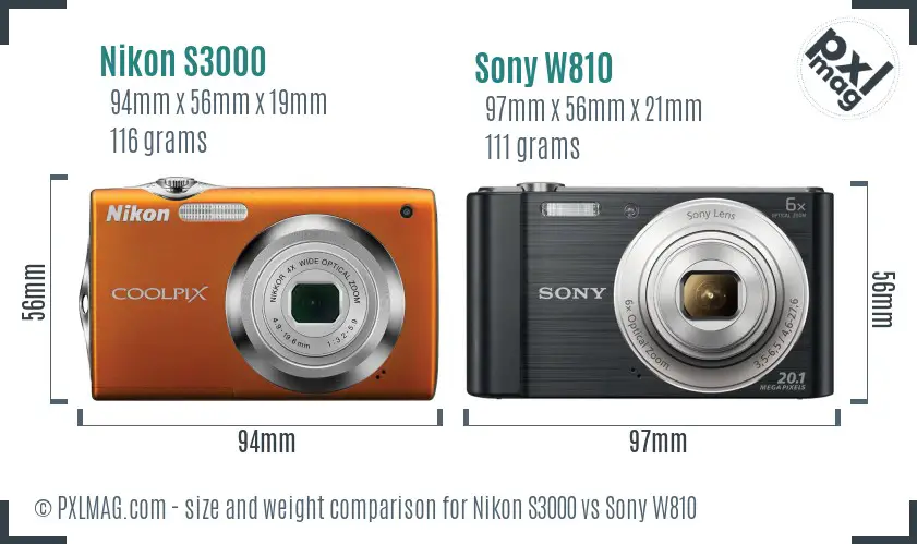 Nikon S3000 vs Sony W810 size comparison Nikon S3000 vs Sony W810 size comparison