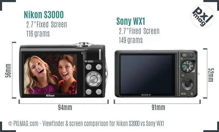 Nikon S3000 vs Sony WX1 Screen and Viewfinder comparison